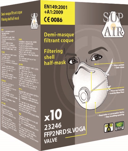 MASQUE FFP2 COQUE AVEC VALVE BOITE DE 10 - COVERGUARD – Image 3